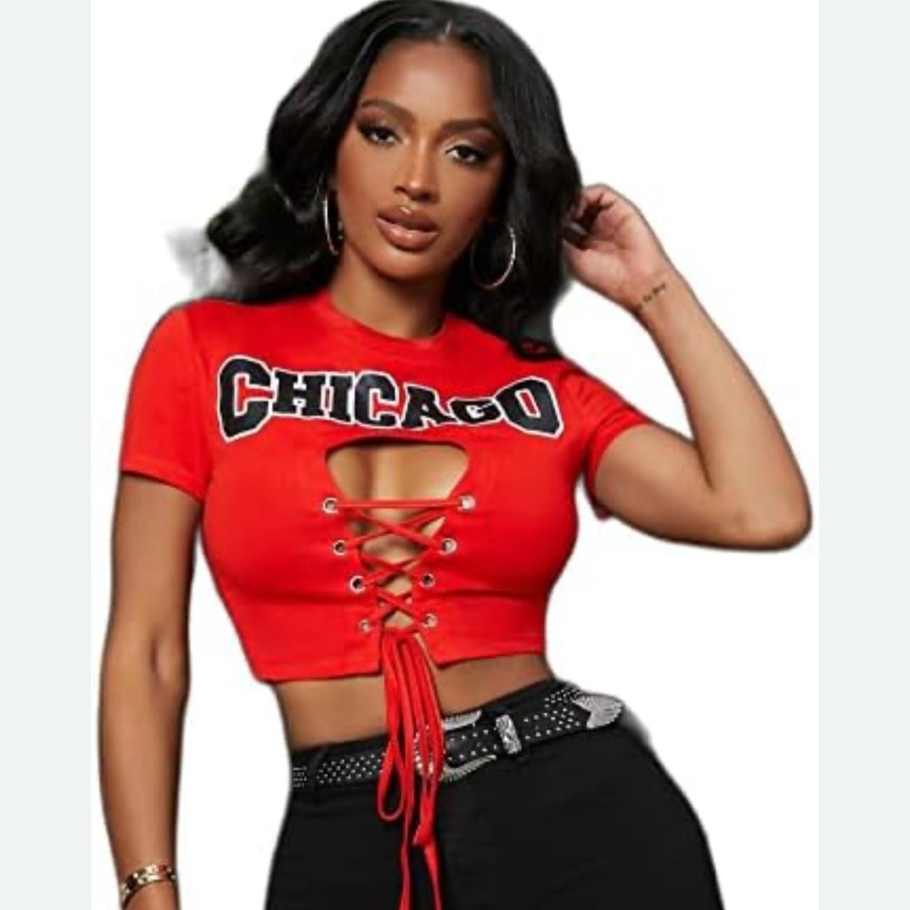 SHEIN Red Cut Out Tie Front Crop Top